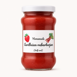 Aardbeien rabarberjam half zoet