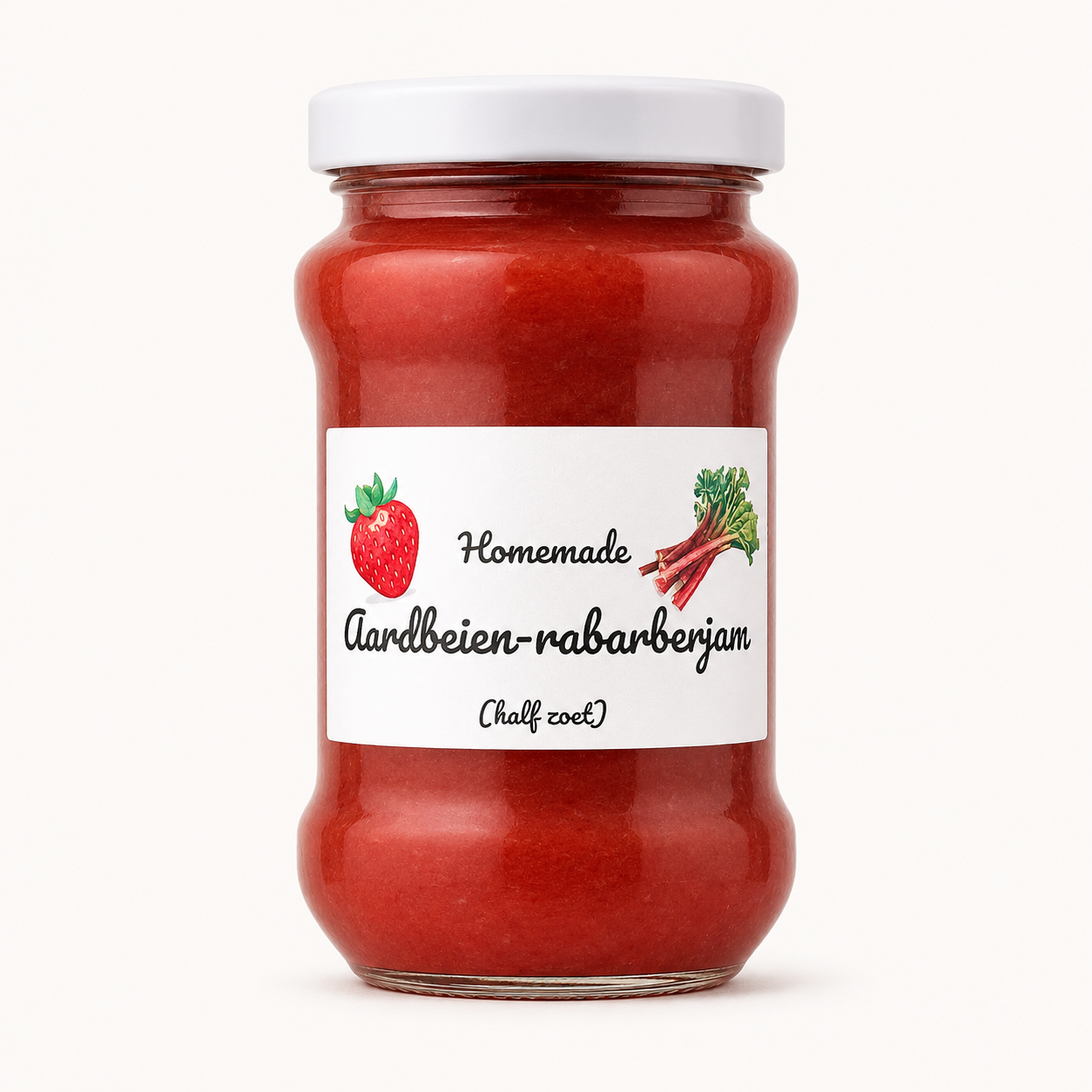 Aardbeien rabarberjam half zoet